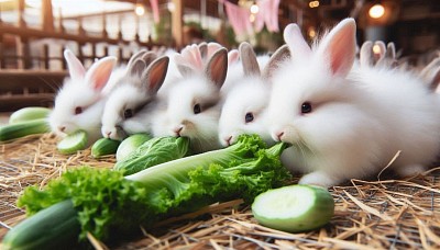 Rabbits enjoying their meal
